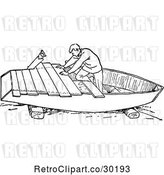 Vector Clip Art of Retro Guy Building a Boat by Prawny Vintage