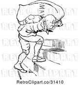 Vector Clip Art of Retro Guy Carrying Malt up Stairs by Prawny Vintage