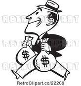 Vector Clip Art of Retro Guy Carrying Two Money Bags by BestVector