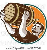 Vector Clip Art of Retro Guy Drinking Beer from the Keg by Patrimonio