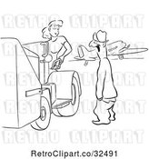 Vector Clip Art of Retro Guy Gaping at a Worker Lady by Picsburg