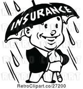 Vector Clip Art of Retro Guy Holding an Insurance Umbrella in the Rain by Prawny Vintage