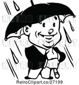Vector Clip Art of Retro Guy Holding an Umbrella in the Rain by Prawny Vintage