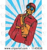 Vector Clip Art of Retro Guy in a Gas Mask over Rays by Patrimonio