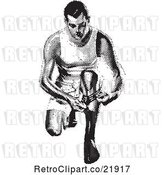 Vector Clip Art of Retro Guy Kneeling and Putting on a Sock by BestVector