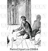 Vector Clip Art of Retro Guy Peeking in at a Boy Scout Writing by Prawny Vintage