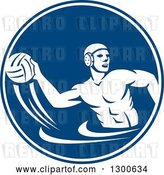 Vector Clip Art of Retro Guy Playing Water Polo in a Blue and White Circle by Patrimonio
