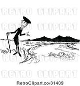 Vector Clip Art of Retro Guy Pointing at a Boy Drowning by Prawny Vintage