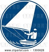 Vector Clip Art of Retro Guy Sailing in a Blue and White Circle by Patrimonio