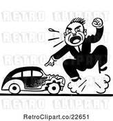 Vector Clip Art of Retro Guy Screaming by a Wrecked a Car by BestVector