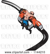 Vector Clip Art of Retro Guy Tied to a Gas Station Pump Nozzle by Patrimonio