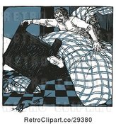 Vector Clip Art of Retro Guy Tipping His Bed and a Mouse Running by Prawny Vintage