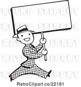 Vector Clip Art of Retro Guy Walking with a Blank Sign by BestVector