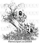 Vector Clip Art of Retro Guy Watching Another in a Falling Tree by Prawny Vintage