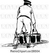 Vector Clip Art of Retro Guy with Buckets in a Flood by Prawny Vintage