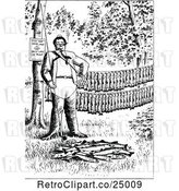 Vector Clip Art of Retro Guy with His Fishing Pole and Trout by Prawny Vintage