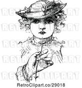 Vector Clip Art of Retro Hand Holding a Buttercup in Front of a Girl by Prawny Vintage