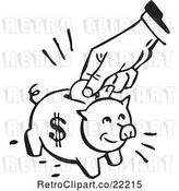 Vector Clip Art of Retro Hand Inserting a Coin into a Piggy Bank by BestVector