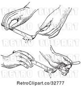 Vector Clip Art of Retro Hands Measuring and Leving off Ingredients in Spoons with Knives in by Picsburg