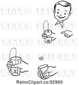 Vector Clip Art of Retro Happy Boy Performing Steps of a Jumping Cubes Magic Trick by Picsburg