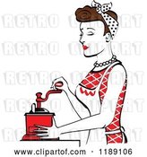 Vector Clip Art of Retro Happy Brunette Housewife Using a Manual Coffee Grinder in Profile 2 by Andy Nortnik