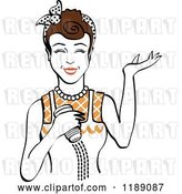 Vector Clip Art of Retro Happy Brunette Lady Shrugging and Using a Salt Shaker 4 by Andy Nortnik