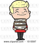 Vector Clip Art of Retro Happy Cartoon Guy with Stack of Books by Lineartestpilot