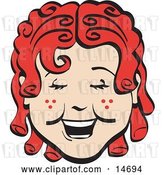 Vector Clip Art of Retro Happy Curly Red Haired Girl with Freckles, Laughing Clipart Illustration by Andy Nortnik