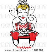 Vector Clip Art of Retro Happy Dirty Blond Housewife Holding Freshly Baked Cookies 2 by Andy Nortnik