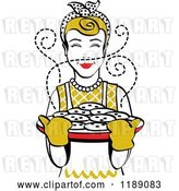 Vector Clip Art of Retro Happy Dirty Blond Housewife Holding Freshly Baked Cookies by Andy Nortnik