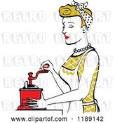 Vector Clip Art of Retro Happy Dirty Blond Housewife Using a Manual Coffee Grinder in Profile 2 by Andy Nortnik