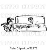 Vector Clip Art of Retro Happy Girl Looking Back While Washing Dishes in a Sink by Picsburg