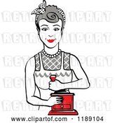 Vector Clip Art of Retro Happy Gray Haired Housewife Using a Manual Coffee Grinder by Andy Nortnik