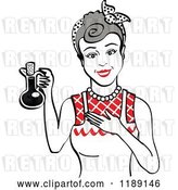 Vector Clip Art of Retro Happy Gray Haired Lady in an Apron, Holding up a Bottle of Cooking Oil 2 by Andy Nortnik
