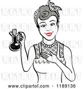 Vector Clip Art of Retro Happy Gray Haired Lady in an Apron, Holding up a Bottle of Cooking Oil by Andy Nortnik