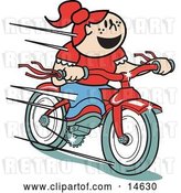 Vector Clip Art of Retro Happy Red Haired Girl Speeding Downhill on Her Brand New Red Bike by Andy Nortnik