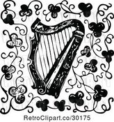 Vector Clip Art of Retro Harp and Clovers by Prawny Vintage