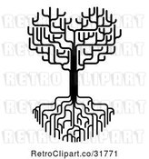 Vector Clip Art of Retro Heart Tree with Bare Branches and Deep Roots by AtStockIllustration
