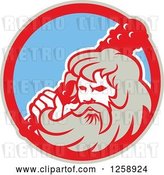 Vector Clip Art of Retro Hercules Holding a Club in a Tan Red and Blue Circle by Patrimonio