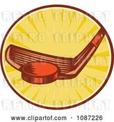 Vector Clip Art of Retro Hockey Stick Hitting a Puck over Rays by Patrimonio