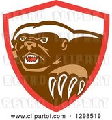 Vector Clip Art of Retro Honey Badger in a Red and White Shield by Patrimonio