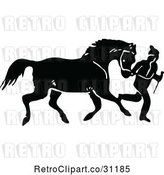 Vector Clip Art of Retro Horse Running with Its Master by Prawny Vintage