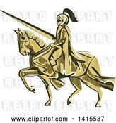 Vector Clip Art of Retro Horseback Knight in Full Armor, Holding a Lance by Patrimonio