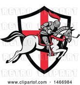 Vector Clip Art of Retro Horseback Knight Leaping over an English Flag Shield with a Golf Club in Hand by Patrimonio