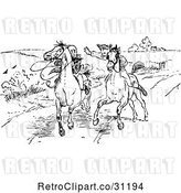 Vector Clip Art of Retro Horseback Rider Chasing Another by Prawny Vintage