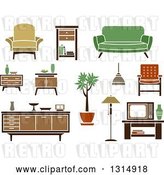 Vector Clip Art of Retro Household Tables, Chairs, Couches and Furniture by Vector Tradition SM
