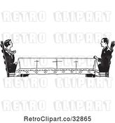 Vector Clip Art of Retro Housewife Across a Long Table from Her Husband by Picsburg