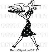 Vector Clip Art of Retro Housewife Carrying a Roasted Turkey by Prawny Vintage