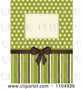 Vector Clip Art of Retro Invitation Background with a Brown Bow and Frame over Polkda Dots on Green with Stripes by Elaineitalia