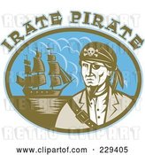 Vector Clip Art of Retro Irate Pirate Text over a Pirate and Ship by Patrimonio